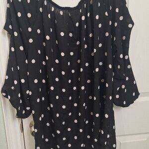 Ashley Stewart 22/24 Polka Dot blouse ruffle sleeves